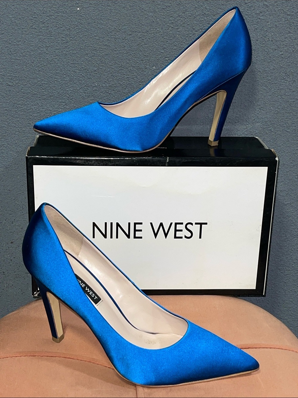 Nine West Quintrell Women's Blue Satin Pointed-Toe Pump Heel SZ 10